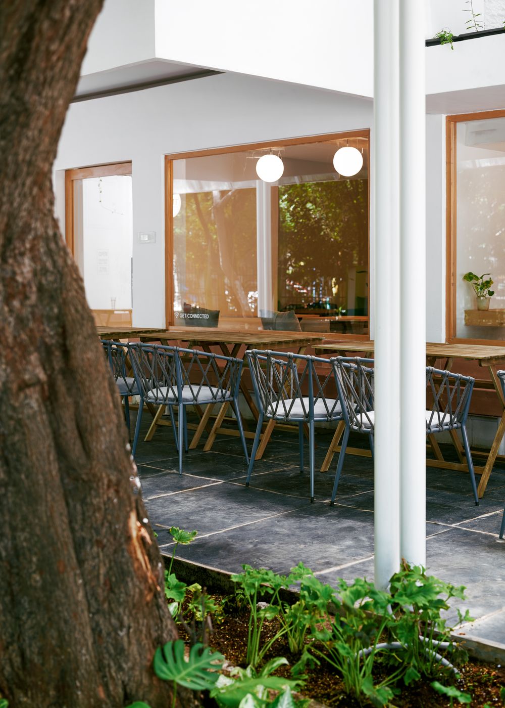 The tree-lined courtyard at Soroco House Anna Nagar