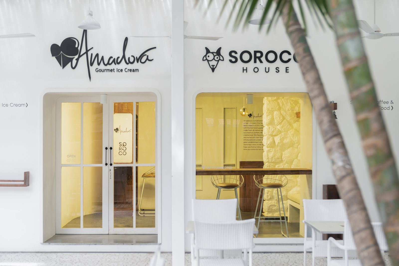 Amadora Gourmet Ice Cream and Soroco House side by side
