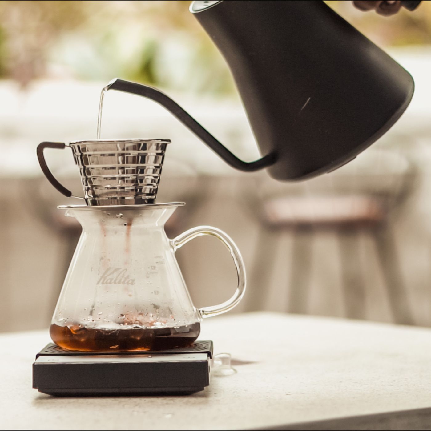 A pour over being brewed at Soroco Nungambakkam